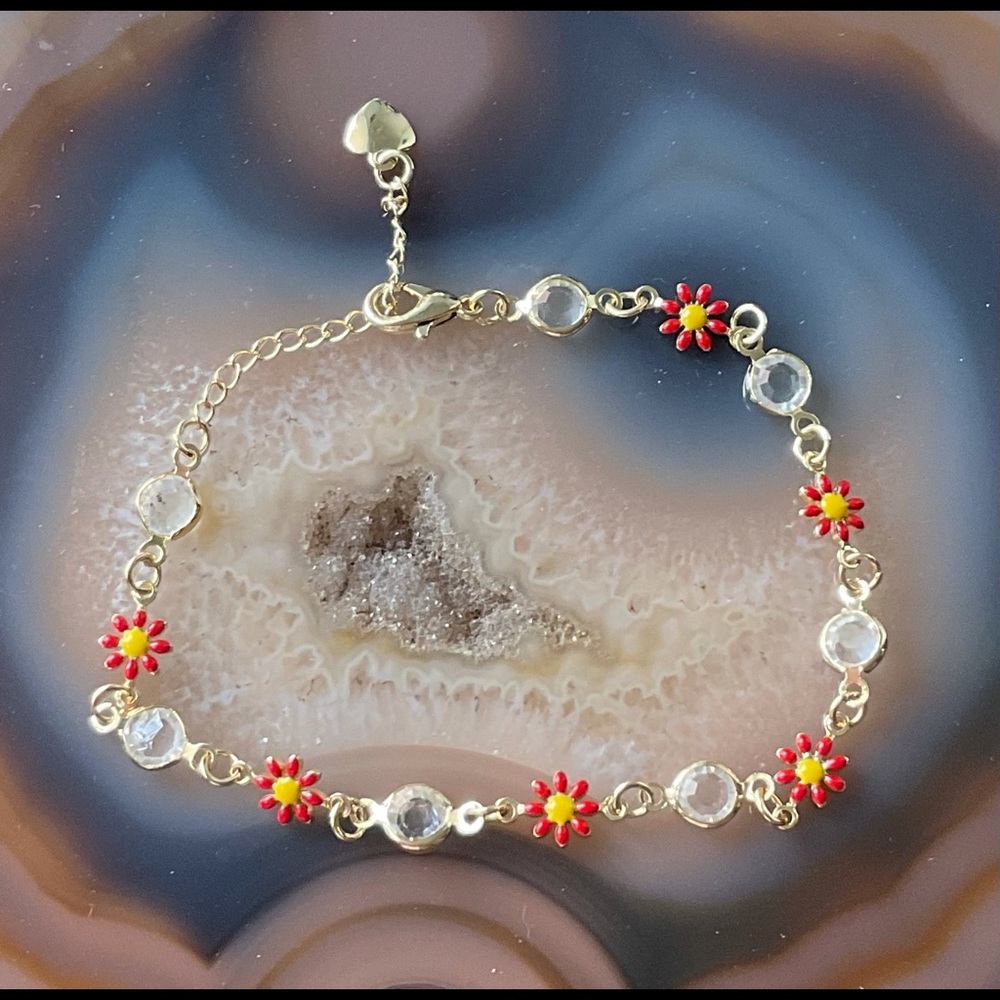 flower anklet gold rhinestone bracelet new boho